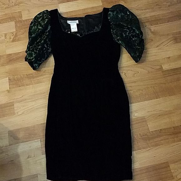 GUNNE SAX JESSICA MCCLINTOCK  SEQUIN SQUARE NECK LACE PUFF SLEEVES VELVET LACE 5 - Picture 7 of 9